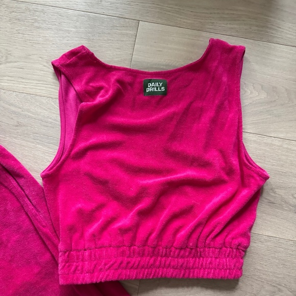 Daily drills SET  Terry crop sleeveless, with pants hot pink size M/L - Picture 6 of 10